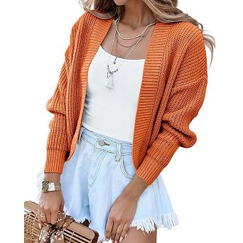 Cropped Cardigan Women Long Sleeve Solid Color Slim Fit Soft Knit Sweater