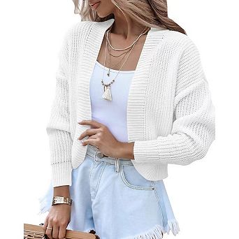 Cropped Cardigan Women Long Sleeve Solid Color Slim Fit Soft Knit Sweater