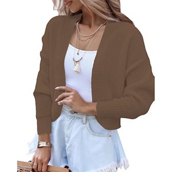 Cropped Cardigan Women Long Sleeve Solid Color Slim Fit Soft Knit Sweater