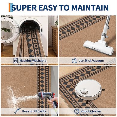 Modern Bordered Easy Jute Area Rugs Washable Geometric Indoor Outdoor Carpet