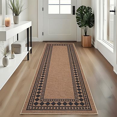 Modern Bordered Easy Jute Area Rugs Washable Geometric Indoor Outdoor Carpet