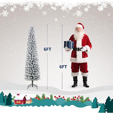 Pencil Christmas Tree, Pre-Lit Frosted Artificial Tree, w/LED Light and Metal Base, White