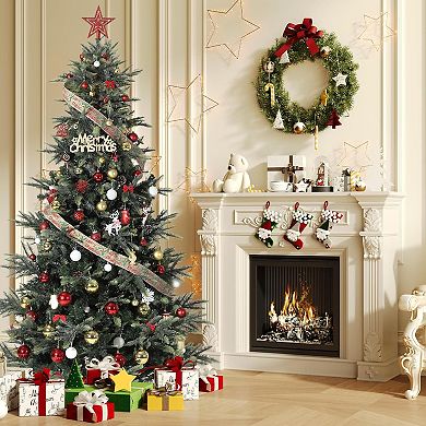 Artificial Pre-lit Christmas Tree, PVC&PE Full Christmas Tree w/Warm White Lights, Xmas Party Décor