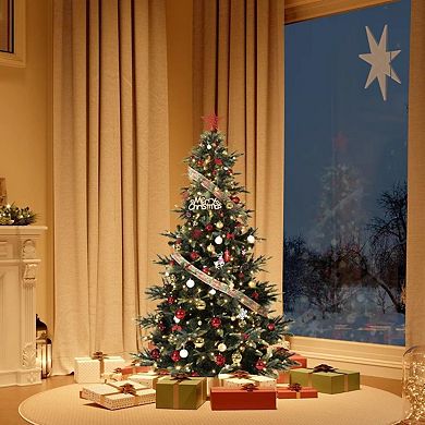 Artificial Pre-lit Christmas Tree, PVC&PE Full Christmas Tree w/Warm White Lights, Xmas Party Décor