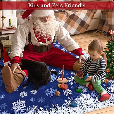 Christmas Snowflake Rug Washable Rug with Non Slip TPR Backing, Decorative Xmas Holiday Carpet