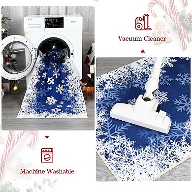 Christmas Snowflake Rug Washable Rug with Non Slip TPR Backing, Decorative Xmas Holiday Carpet