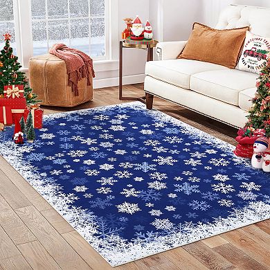 Christmas Snowflake Rug Washable Rug with Non Slip TPR Backing, Decorative Xmas Holiday Carpet