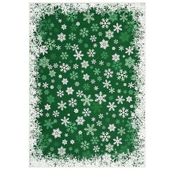 Christmas Snowflake Rug Washable Rug with Non Slip TPR Backing, Decorative Xmas Holiday Carpet