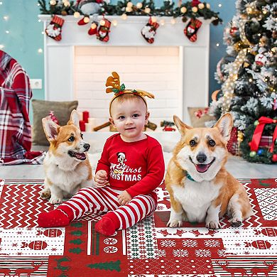 Machine Washable Christmas Area Rug Christmas Patchwork Pattern Floor Cover Xmas Themed Floor Mat