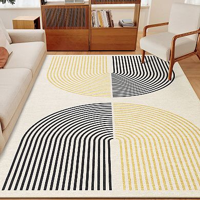 Modern Machine Washable Rug with Rubber Backing Geometric Non-Slip Area Rug