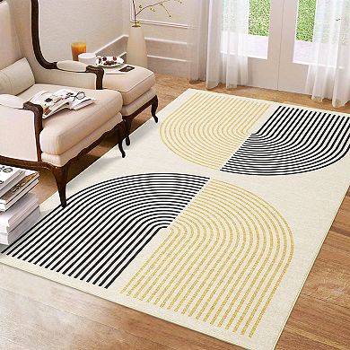 Modern Machine Washable Rug with Rubber Backing Geometric Non-Slip Area Rug