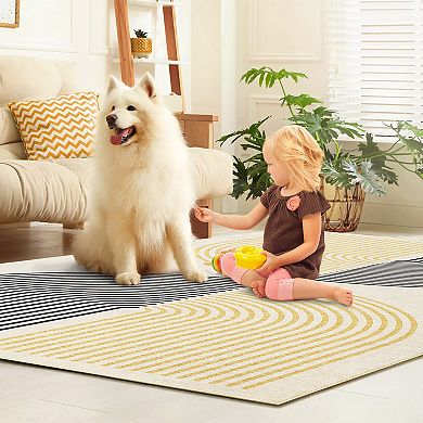 Modern Machine Washable Rug with Rubber Backing Geometric Non-Slip Area Rug