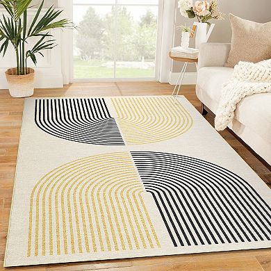 Modern Machine Washable Rug with Rubber Backing Geometric Non-Slip Area Rug