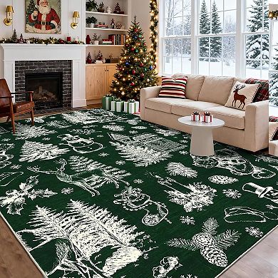 Washable Christmas Area Rug Ultra-Soft Decorative Bedroom Carpet, Stain-Resistant Xmas Holiday Rug
