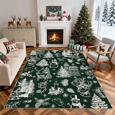 Washable Christmas Area Rug Ultra-Soft Decorative Bedroom Carpet, Stain-Resistant Xmas Holiday Rug