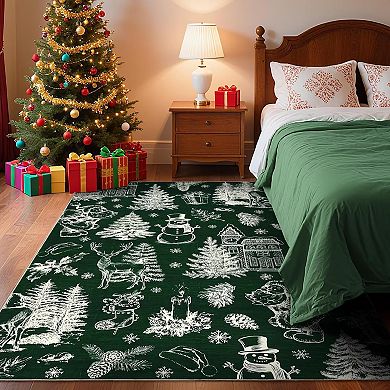 Washable Christmas Area Rug Ultra-Soft Decorative Bedroom Carpet, Stain-Resistant Xmas Holiday Rug
