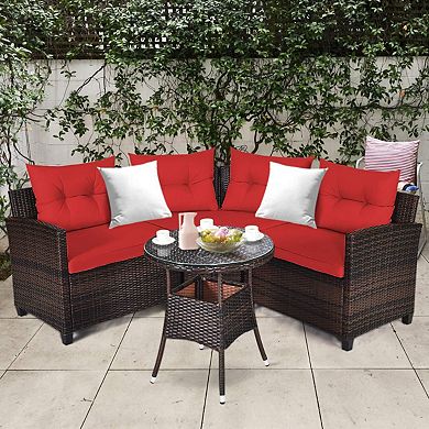 4 Pieces Outdoor Cushioned Rattan Furniture Set