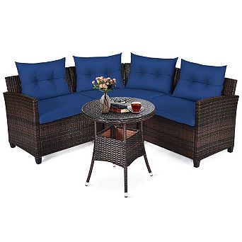 4 pc Outdoor Cushioned Rattan Furniture Set