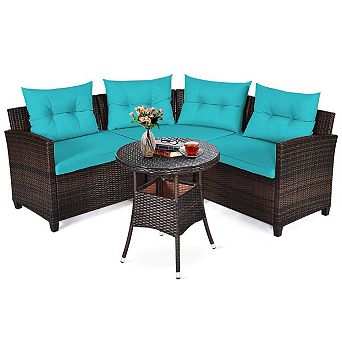4 pc Outdoor Cushioned Rattan Furniture Set