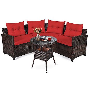 4 pc Outdoor Cushioned Rattan Furniture Set