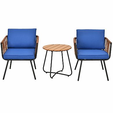 3 Pieces Patio Bistro Furniture Set with Armrest and Soft Cushions