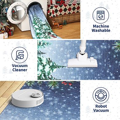 Christmas Rug Non-Slip Holiday Carpet, Washable Christmas Tree Snowman Reindeer Floor Mat