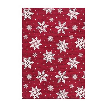Washable Area Rug Snowflake Christmas Indoor Rug, Non-Slip Winter Holiday Living Room Carpet