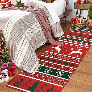 Christmas Area Rug Washable Xmas Holiday Living Room Rug, Non-Shedding Low Pile Christmas Carpet