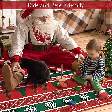 Christmas Area Rug Washable Xmas Holiday Living Room Rug, Non-Shedding Low Pile Christmas Carpet