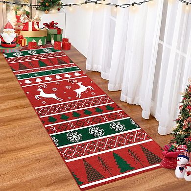 Christmas Area Rug Washable Xmas Holiday Living Room Rug, Non-Shedding Low Pile Christmas Carpet