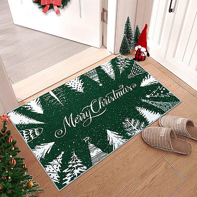 Merry Christmas Rug Machine Washable Xmas Tree Carpet Non-Slip Holiday Decor Snowflake Rug