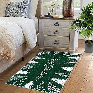Merry Christmas Rug Machine Washable Xmas Tree Carpet Non-Slip Holiday Decor Snowflake Rug
