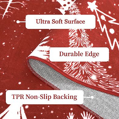 Merry Christmas Rug Machine Washable Xmas Tree Carpet Non-Slip Holiday Decor Snowflake Rug