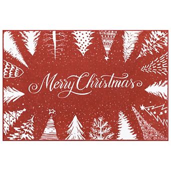 Merry Christmas Rug Machine Washable Xmas Tree Carpet Non-Slip Holiday Decor Snowflake Rug