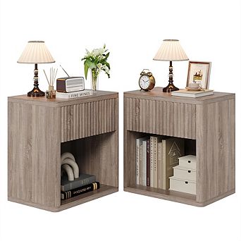 Night Stand Set of 2, Modern Farmhouse Nightstand, Fluted Nightstand with Drawer Storage