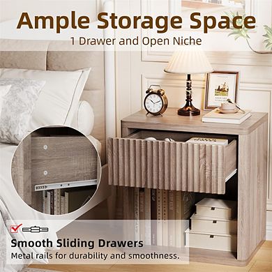 Night Stand Set of 2, Modern Farmhouse Nightstand, Fluted Nightstand with Drawer Storage