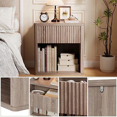Night Stand Set of 2, Modern Farmhouse Nightstand, Fluted Nightstand with Drawer Storage