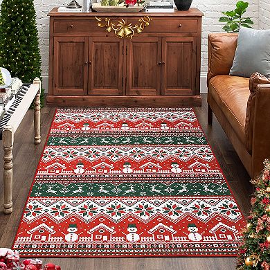 Machine Washable Christmas Decorative Rug, Non-Slip Merry Christmas Indoor Decorative Rug