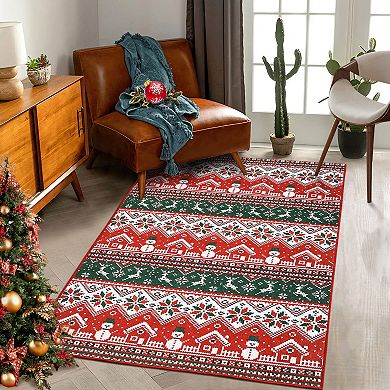 Machine Washable Christmas Decorative Rug, Non-Slip Merry Christmas Indoor Decorative Rug