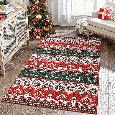 Machine Washable Christmas Decorative Rug, Non-Slip Merry Christmas Indoor Decorative Rug