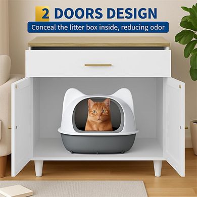 Cat Litter Box Enclosure Furniture Hidden, 31.5'' Wooden Dog Proof Cat Litter Box Enclosure Cabinet
