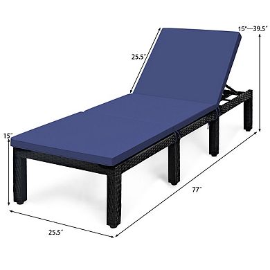 Patio Rattan Lounge Chair With Adjustable Backrest And Cushioned Seat