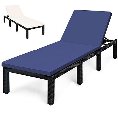Patio Rattan Lounge Chair With Adjustable Backrest And Cushioned Seat