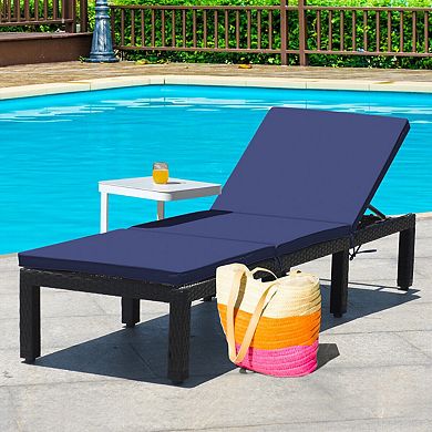 Patio Rattan Lounge Chair With Adjustable Backrest And Cushioned Seat