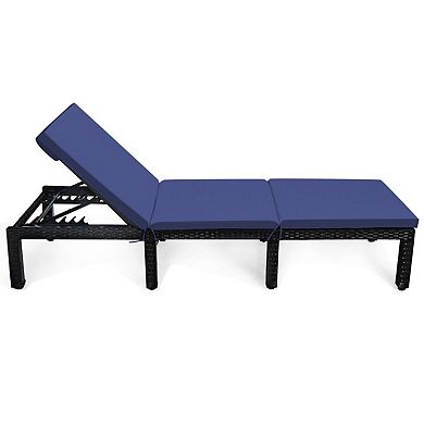Patio Rattan Lounge Chair With Adjustable Backrest And Cushioned Seat