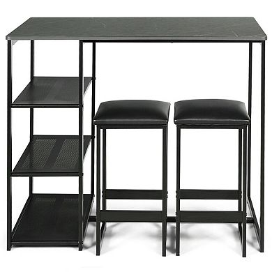 3 Pieces Dining Set with Rectangular Faux Marble and 3 Metal Storage Shelves