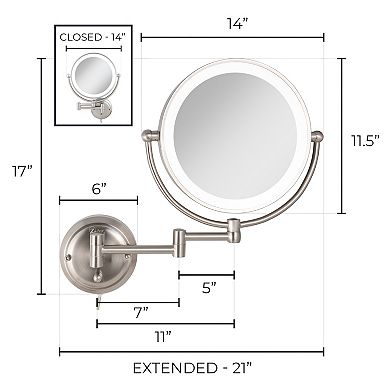 Glamour LED Lighted Wall Mounted Face Mirror with Magnifications 5X/1X - Hardwired