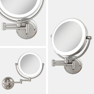 Glamour LED Lighted Wall Mounted Face Mirror with Magnifications 5X/1X - Hardwired