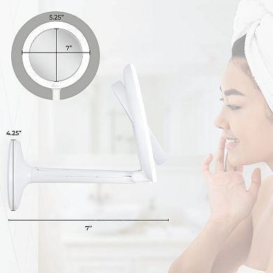 Hudson LED Lighted Face Mirror — 8X/1X Dual Magnification (Suction Mount)