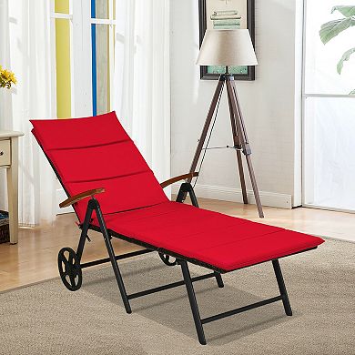Folding Patio Rattan Lounge Chair with Wheels